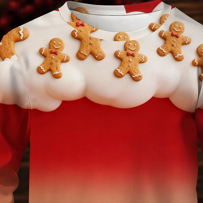 Jul Pojkar 3D Pepparkakor män T-shirt Långärmad Vår Höst Mode Grundläggande Barn 4-12 år Rund hals Utomhus Ledigt Dagligen Normal 2025 - $13.99 –P2