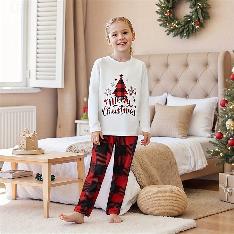 Семейный вид Новогодняя тематика Рождественская семейная пижама Пижамы Семейные наборы Графика В клетку Новогодняя ёлка Дом С принтом Красный Длинный рукав Повседневные Подходящие наряды 2025 - $20.99 –P5