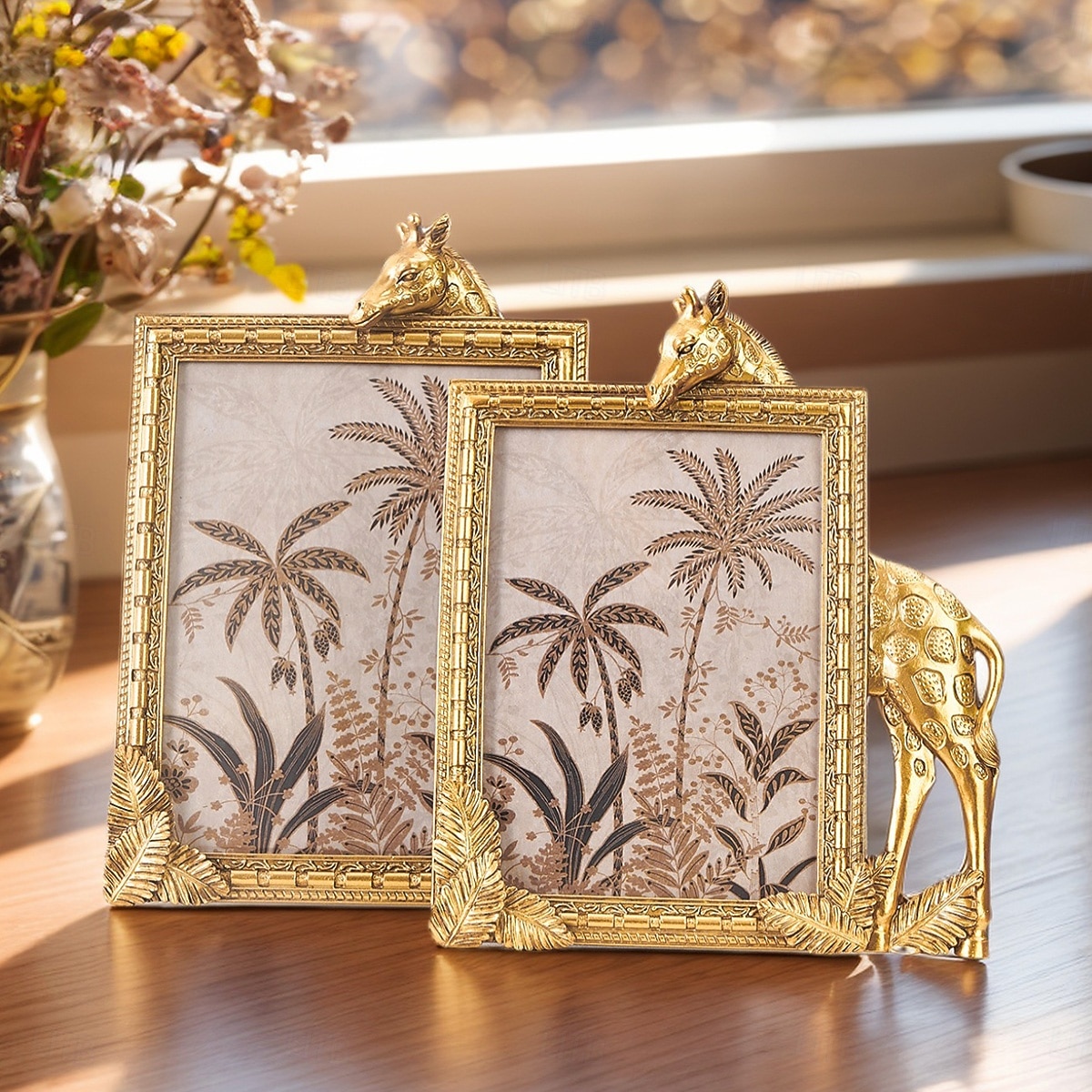 1 cadre photo décoratif rectangulaire en résine dorée en forme de girafe, cadre en résine, cadre d'affichage photo chaud pour bureau, adapté à la décoration de photos de famille et aux accessoires de de 2025 ? $19.49 –P5