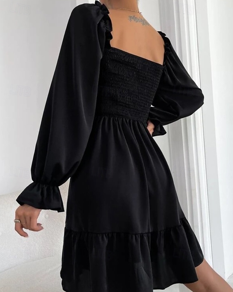 Damen Minikleid Schößchen Kleider Gerafftes Kleid Modern Outdoor Ferien Ausgehen Normale Passform Einfach Langarm Quadrathals Schwarz Wein Armeegrün Leicht Braun Frühling Herbst 2025 - $24.99 –P7