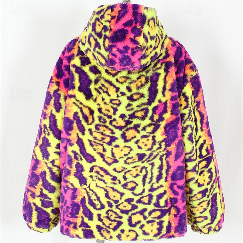 Voor heren Winterjack Jas van imitatiebont Dagelijks Vakantie Thermisch Warm Fleece Herfst Winter Luipaard Modieus Streetwear Capuchon Normaal Imitatiebont Geel Jacks 2026 - $50.99 –P8