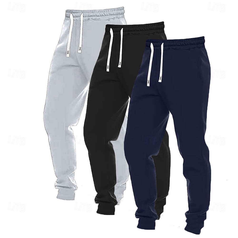 2025年 男性用 スウェットパンツ ジョガー ズボン カジュアルパンツ ドローストリング 伸縮袖口 マルチパック 平織り 履き心地よい ウォーム 全長 アウトドア カジュアル 日常 クラシック ベーシック ブラック+ネイビーブルー+ライトグレー ブラック＋ライトグレー＋ダークグレー  コレクション – $29.99 –P9