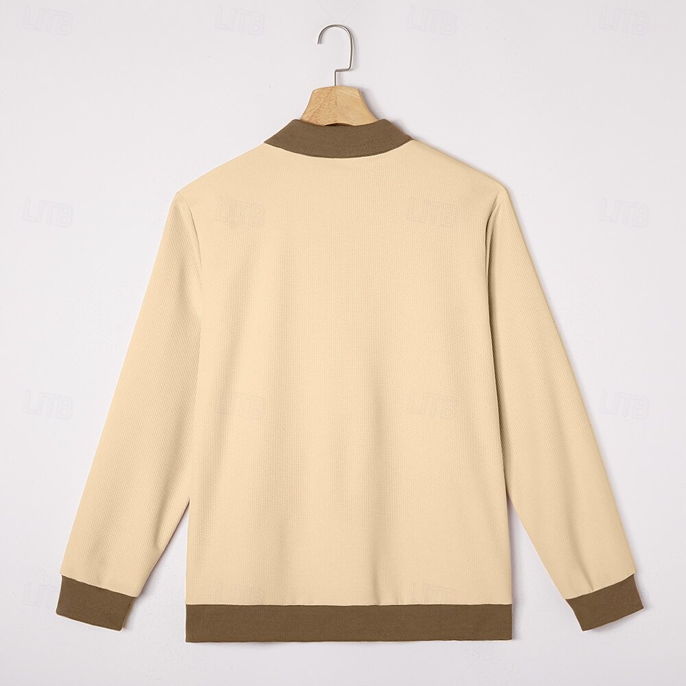 Per uomo Maglietta Waffle Maglietta Manica Lunga Collo alla coreana Tutte le stagioni Blocco di colori Tradizionale / Vintage Casual Con zip All'aperto Casa Sport & Outdoor Cachi Maglietta Top per del 2026 a $25.99 –P2