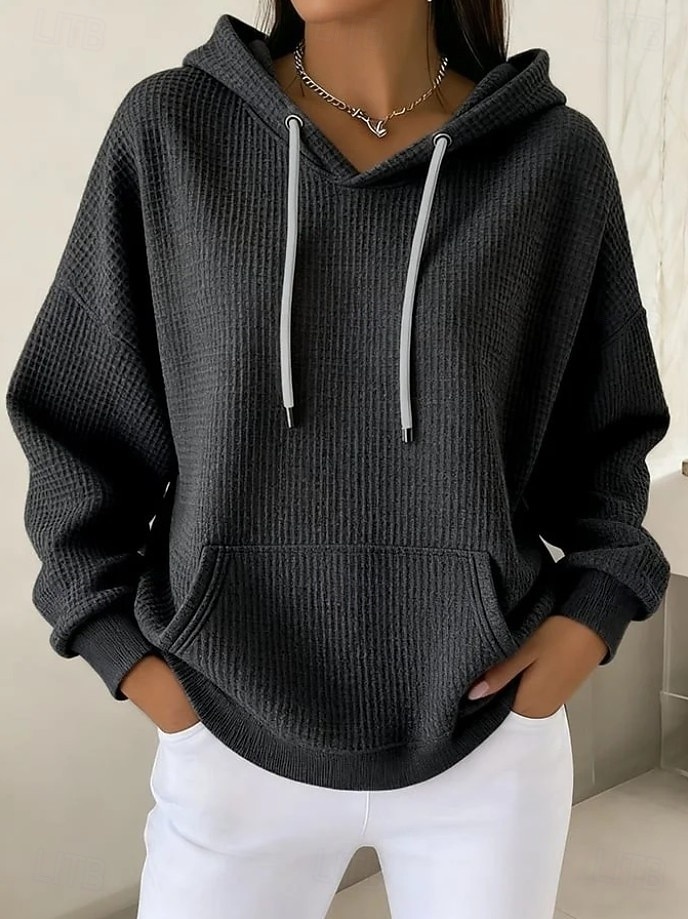 Women's Pullover Hoodie Sweatshirt Pocket Plain Casual Long Sleeve Hooded Regular Tops Blue Black White Pink Fuchsia Spring Fall Winter 2026 - $31.99 –P7