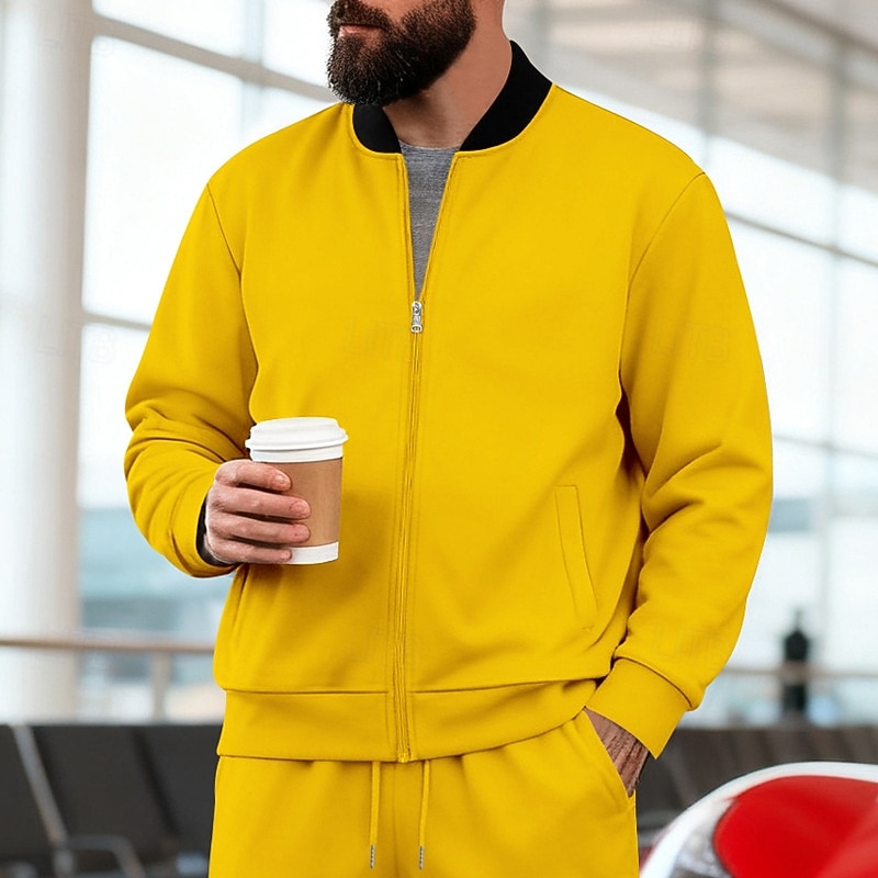 Homens jaqueta leve Jaqueta casual Férias Diário Respirável Bolsos Primavera Outono Bloco de cor Moda Clássico Colarinho Chinês Padrão Preto Amarelo Vermelho Azul Marinha Azul Royal Casaco de 2026 por $19.99 –P19