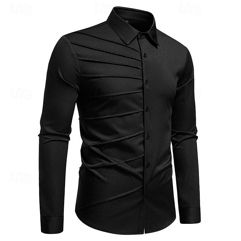 Herren Hemd Kleidhemd Knopfhemd Einfach Hochzeit Party Schwarz Weiß Wein Marineblau Langarm Revers Frühling Herbst Bekleidung Patchwork 2026 - $37.99 –P11