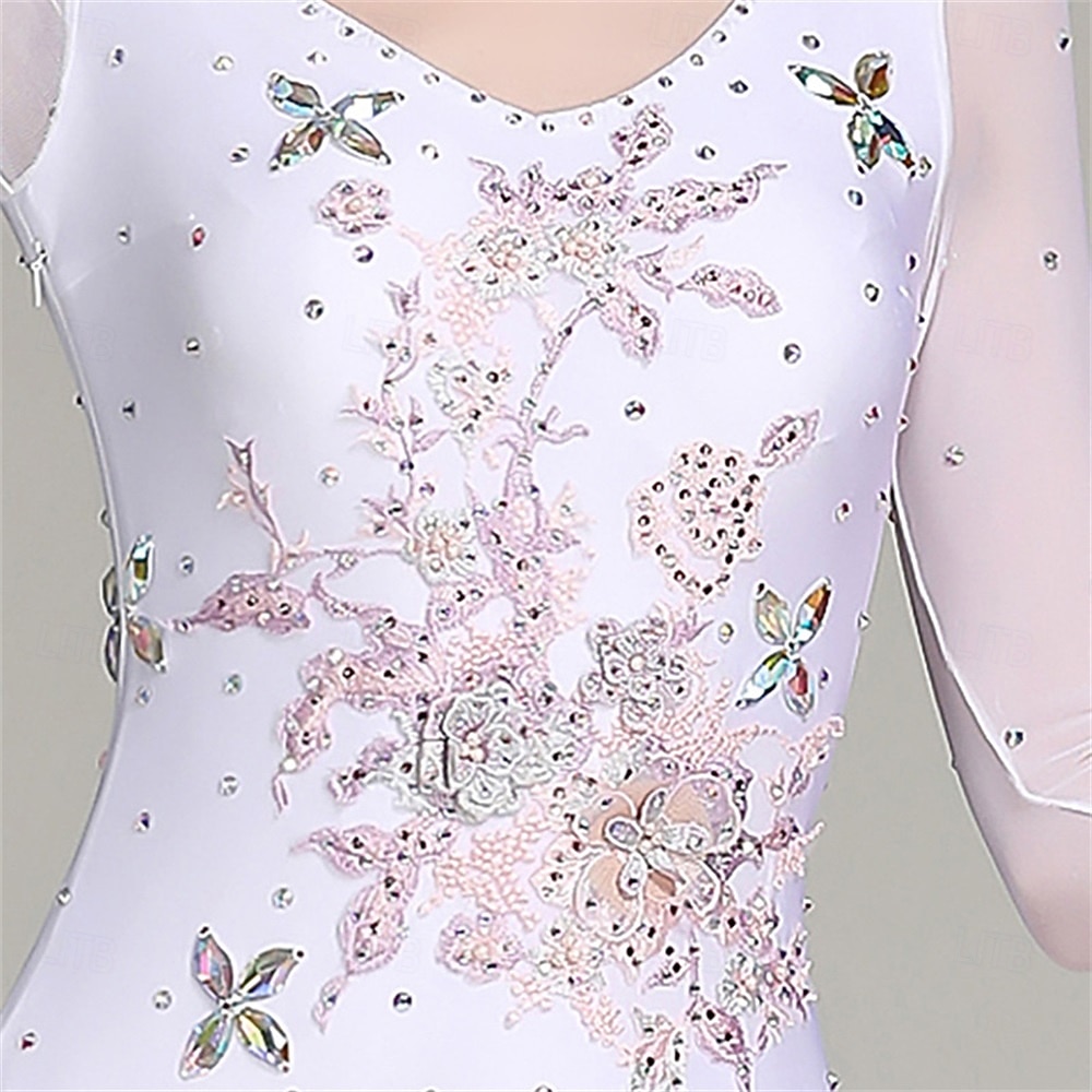 abito da ballo da sala da donna, elegante abito da competizione in tulle a strati con strass floreali sfumati, per valzer, tango, foxtrot – bianco e rosa del 2026 a $225.69 –P6