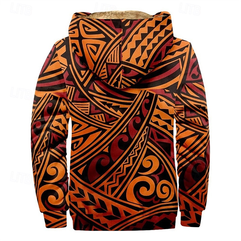 Men's Graphic Hoodie Jacket Fashion Ethnic Casual Long Sleeve Hooded Outdoor Sports Outdoor Going out Light Brown Dark orange Red Orange Brown Pocket Print Fleece Winter Designer S M L XL 2XL 3XL 2026 - $57.99 –P2
