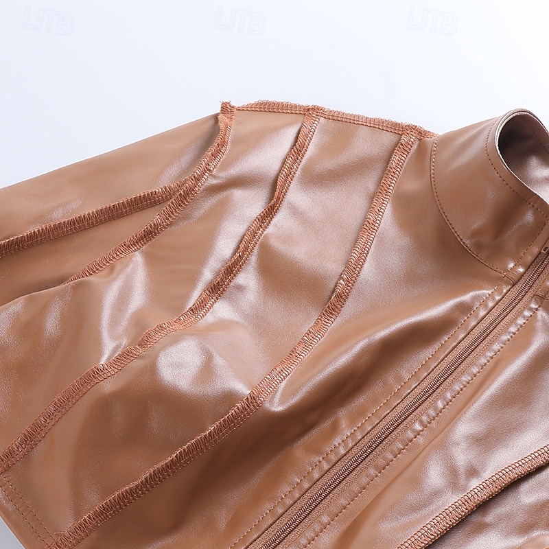 Damen Kunstlederjacke Wintermantel Warm Bequem Reißverschluss Tasche Mode Lässig Einfarbig Urlaub Straße Lässig Alltagskleidung Kurz Stehkragen Normale Passform Langarm Oberbekleidung Schwarz Wei 2026 - $33.99 –P4