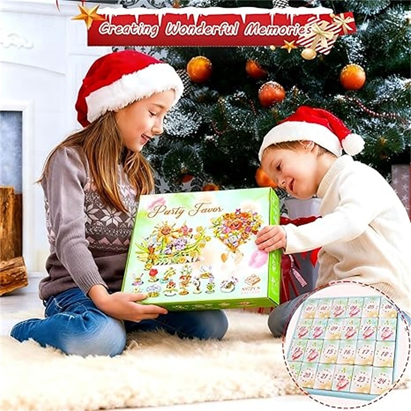 Адвент-календарь, цветочные букеты, строительные блоки для детей, 24-дневный рождественский подарочный календарь с 24 красочными цветочными букетами, сделанными из строительных блоков, рождественский 2025 - $36.99 –P3