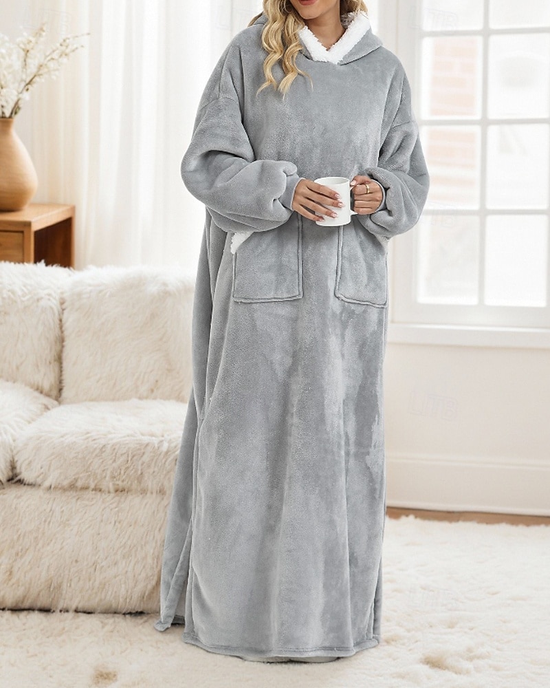 Women's Pajamas Loungewear Flannel Warm Fashion Wearable Blanket Hoodie Pure Color Pocket Vacation Home Daily Long Sleeve Hoodie Light Grey Fall Winter Loose Fit 2026 - $57.99 –P6