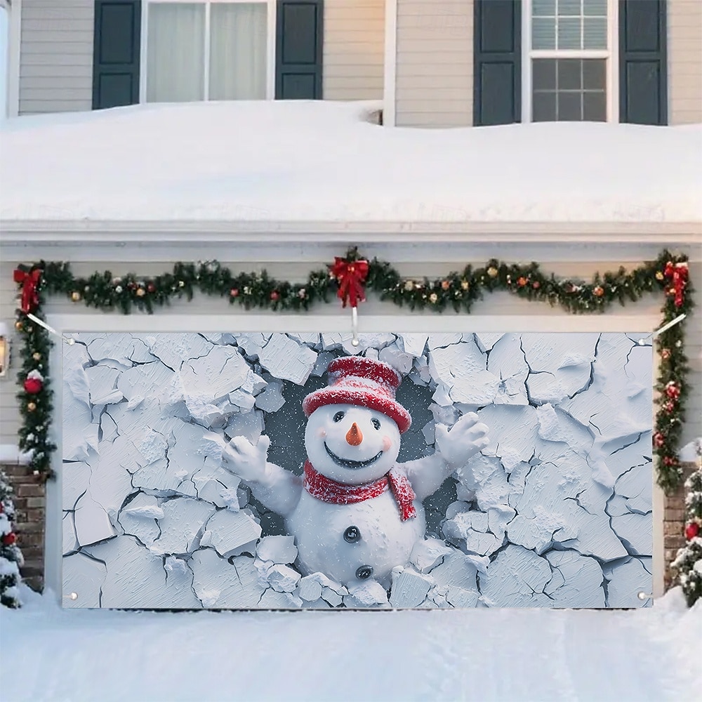 Новогодняя тематика гобелен Крышка гаражной двери Большое Подвесное Снеговик Симпатичные Стиль 3D Вечеринка На открытом воздухе Праздник Фоны для съемки Ярд (0,9 м) Домашний декор 2025 - $28.99 –P1