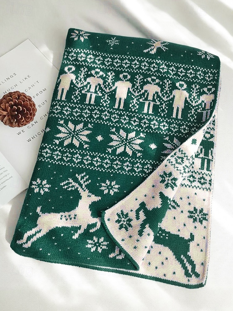 Écharpe de Noël pour femme en maille avec motif renne – matière acrylique, motif festif pour les fêtes et les vêtements d'hiver de 2026 ? $19.99 –P4
