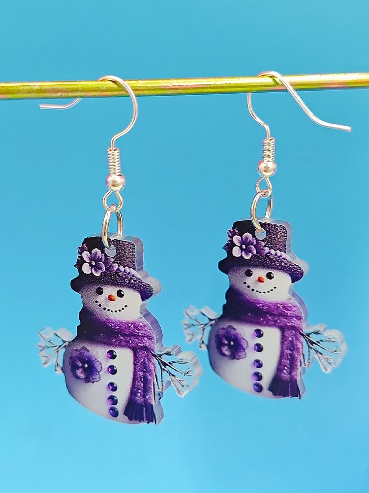 Cercei acrilici pentru femei cu model om de zăpadă de Crăciun – design festiv cu eșarfă și căciulă, perfecți pentru petreceri și ținute de iarnă 2025 - $9.99 –P8