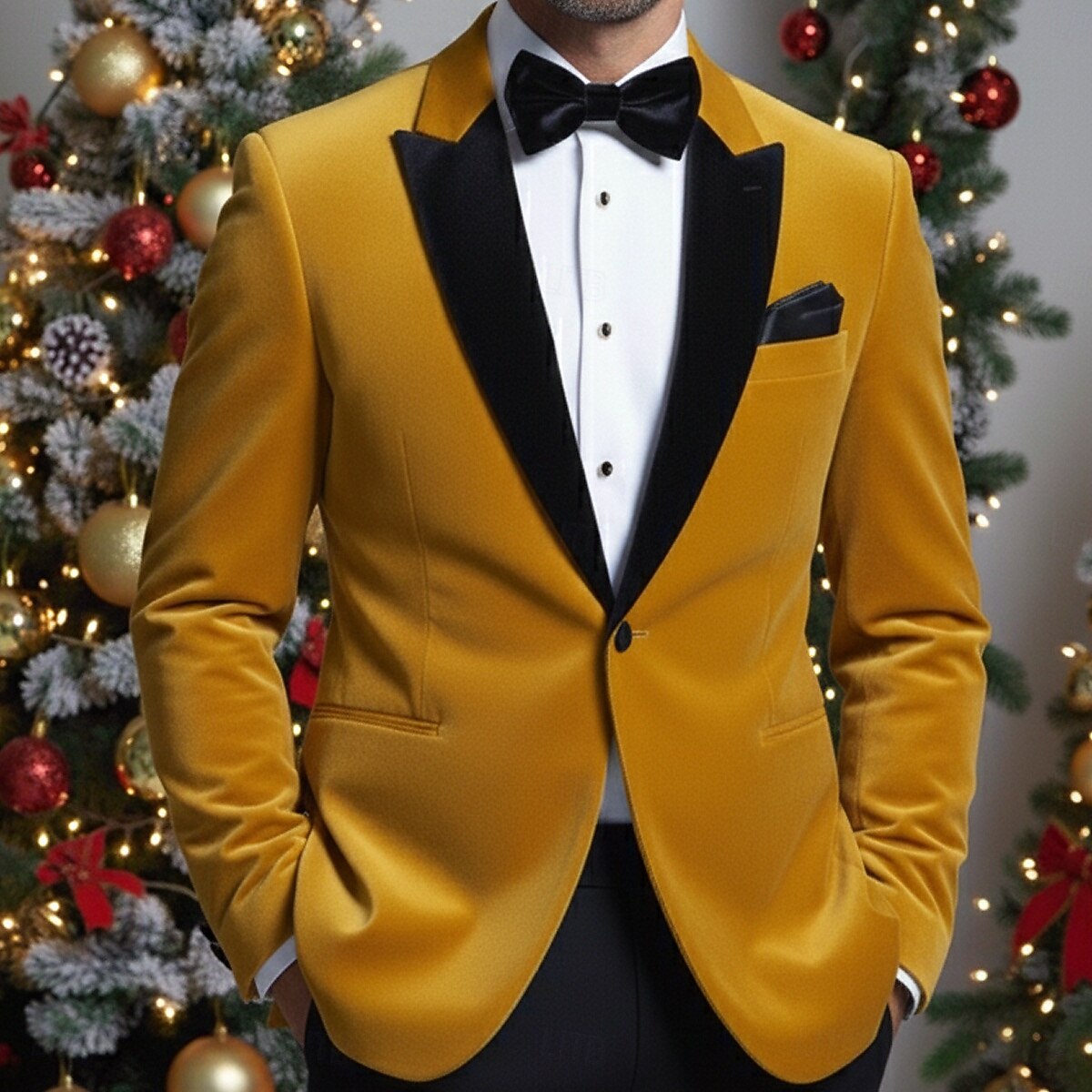 Veste blazer en velours pour homme, col fermé, mode Noël, fête, couleur unie, jaune, rouge, bleu, coupe ajustée, simple boutonnage, un bouton de 2026 ? $89.99 –P5