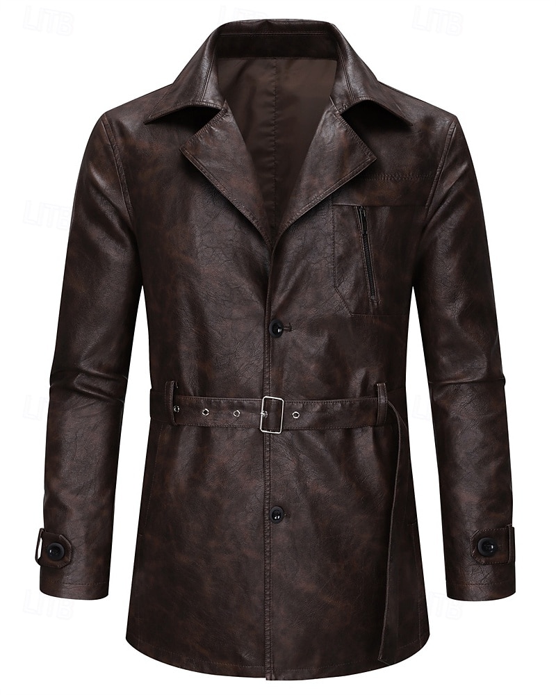 Herren Kunstlederjacke Bikerjacke Motorradjacke Urlaub Täglich Winddicht Warm Tasche Frühling Herbst Einfach Mode Klassisch Revers Regulär Schwarz Kaffee Jacken 2026 - $75.99 –P2