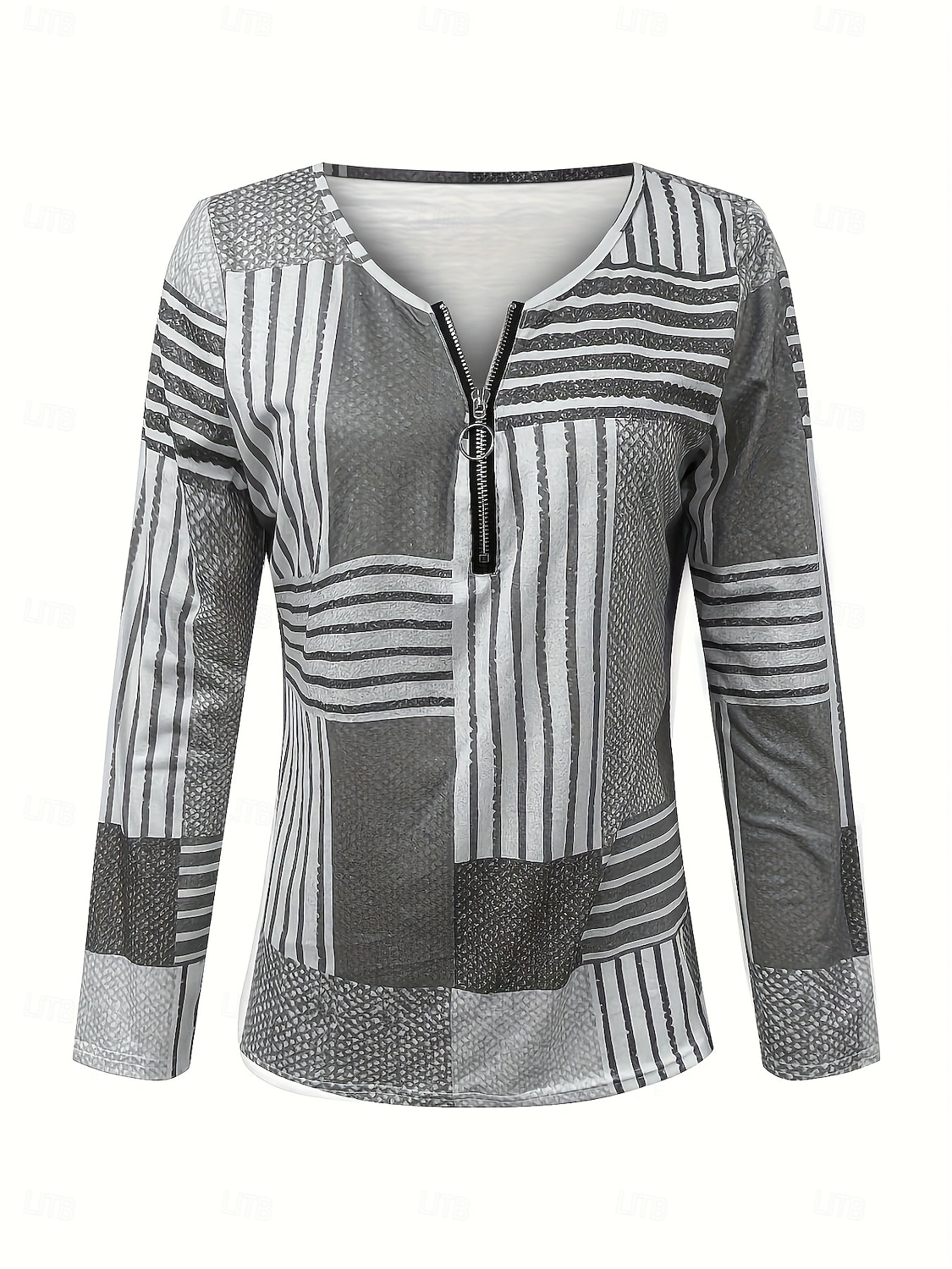 Γυναικεία Μπλουζάκι Φερμουάρ Στάμπα Γραφική Γεωμετρικό Βίντατζ Μοντέρνα Στυλάτο Μακρυμάνικο Στρογγυλή Ψηλή Λαιμόκοψη Κανονικά μπλουζάκια Καθημερινά Πράσινο του τριφυλλιού Γκρίζο 2026 - $25.99 –P2