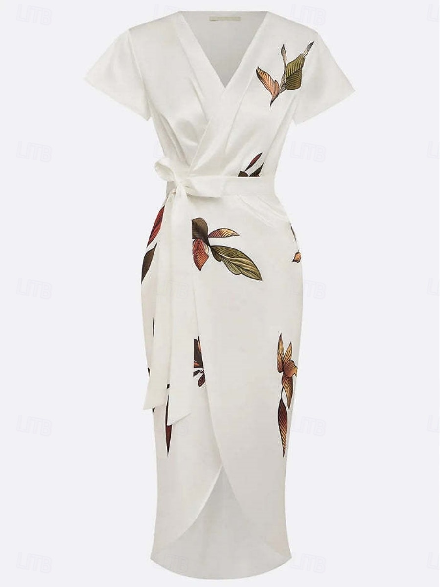 Per donna Abito Midi Abito a trapezio Abito Estivo Casual Quotidiano Vestibilità regolare Floreale Manica Corta Scollo a V Bianco Rosa Azzurro cielo Estate Primavera del 2026 a $36.99 –P5