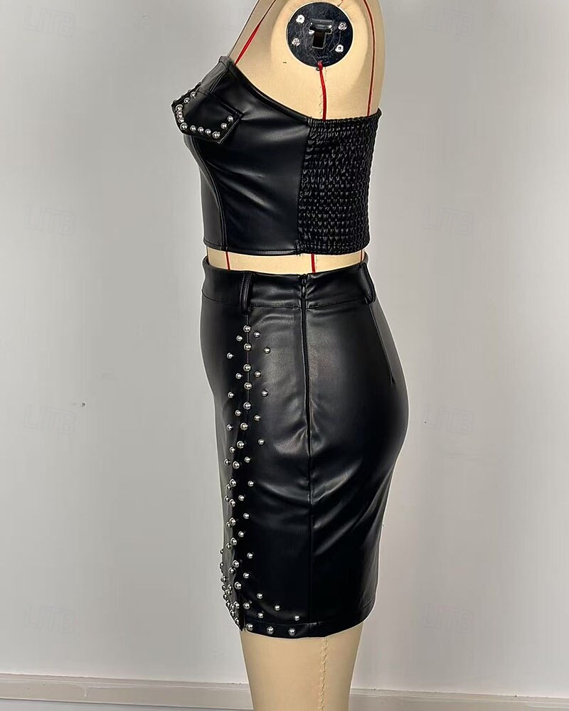 Dames Actief Modieus Streetwear Rok Sets Bolero Top Mouwloos Schouderafhangend Effen Kleur Lapwerk Sierstenen Buiten Vakantie Dagelijks Zwart Bruin Herfst Normale pasvorm 2025 - $45.99 –P6