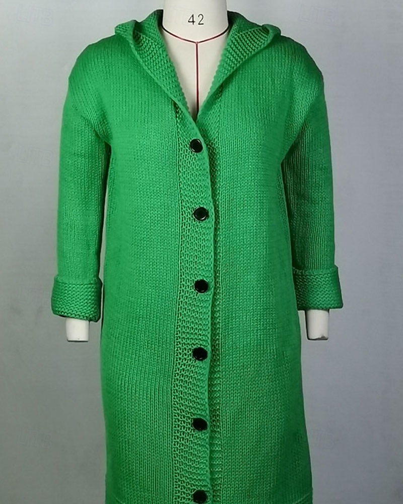 Mujer Pulóveres Cárdigan Elegante Moda Ropa de calle Color sólido Con Capucha Retazos Botones De Punto Manga Larga Tops largos Tejer Exterior Diario Noche Negro Amarillo Otoño Invierno 2025 - $53.99 –P7