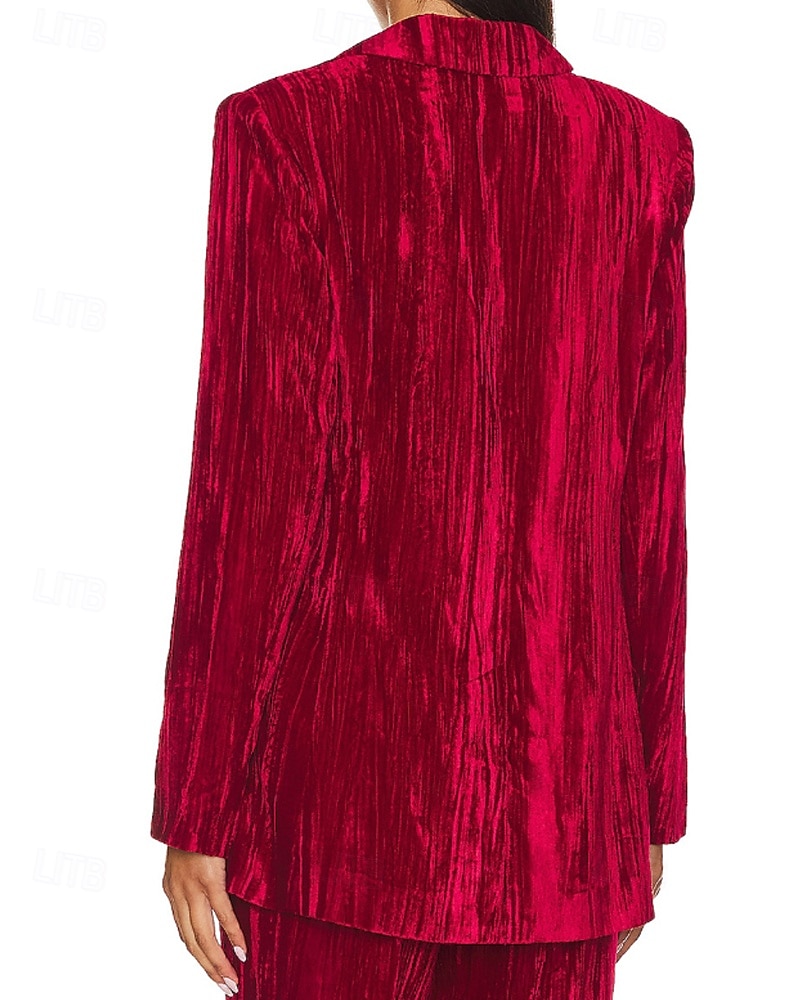 Dames Blazer Fluwelen blazers Comfortabel Zak Knop Modieus Effen Formeel Buiten Normaal Strijkijzer Normale pasvorm Lange mouw bovenkleding Zwart Wit Wijn Herfst Winter 2026 - $36.99 –P9
