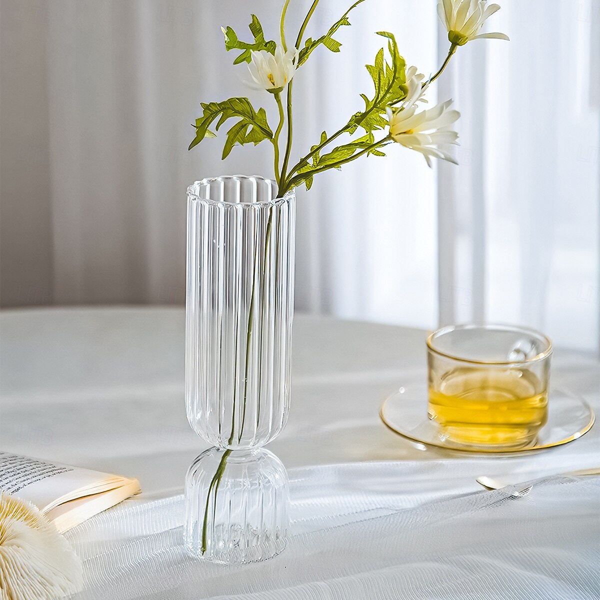 1 шт. Современная и простая декоративная ваза в полоску, прозрачное стекло, гидропонная цветочная композиция, небольшая цветочная ваза для гостиной, обеденного стола, подходит для семейного обеденного 2026 - $13.49 –P1