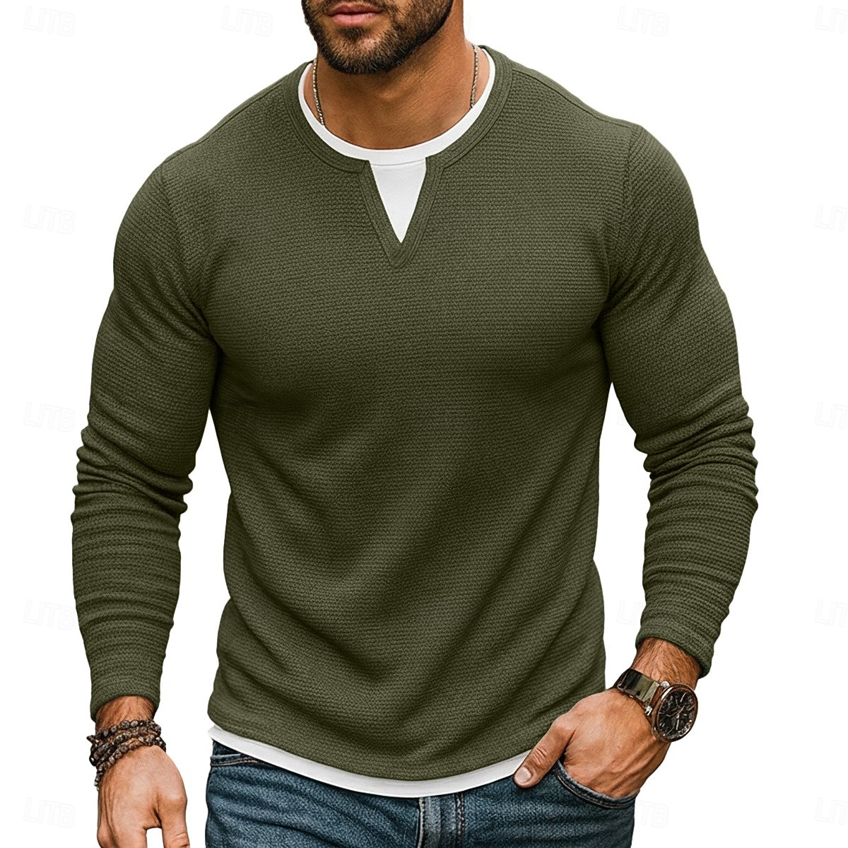 Pánské Vaflové tričko Tričko Waffle Henley košile Dlouhý rukáv Tričkový Do V Celý rok Pevná barva Tradiční a retro Na běžné nošení falešný dva kusy Ležérní Domů Venkovní Fialová Top tričko pro muže 2026 - $25.99 –P3