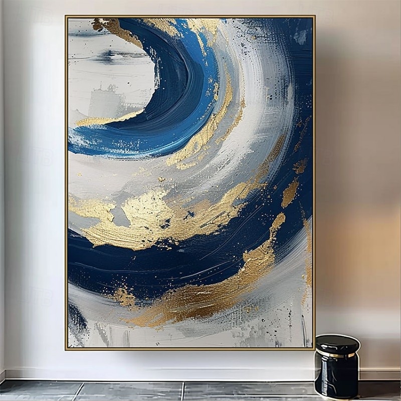 dipinto a olio fatto a mano su tela, decorazione artistica da parete astratta blu dorato per la casa, soggiorno, camera da letto, decorazione con cornice allungata, dipinto appeso/dipinto arrotolato del 2026 a $47.99 –P13
