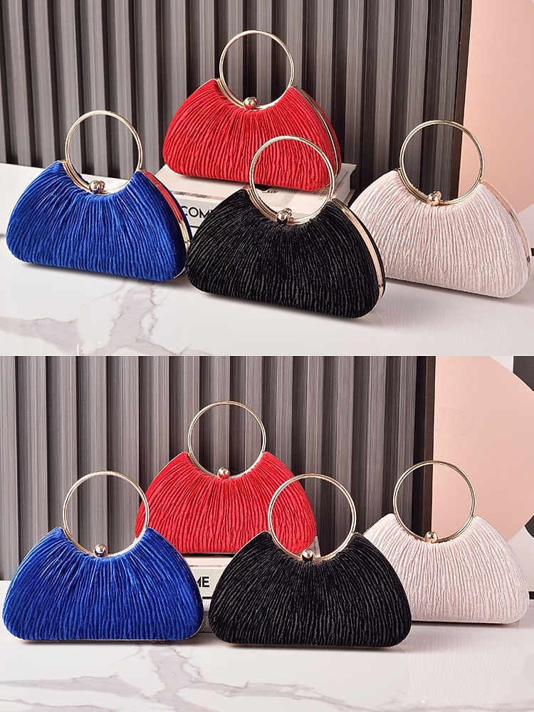 Damska aksamitna torebka na imprezę świąteczną – elegancka wieczorowa torebka w kolorze czerwonym, niebieskim, czarnym i różowym ze złotym uchwytem – świąteczna kopertówka dla kobiet – szykowny dodatek na święta Bożego Narodzenia 2026 - $26.99 –P4