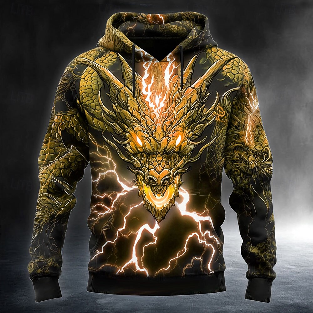 Homme Dragon Impression 3D Sweat à capuche Sweatshirt 3D Fantaisie manche longue Col ras du cou Cadeau Club Vêtements de rue Jaune Rouge Bleu Vert Cordon de serrage Automne Hiver Designer S M L XL de 2026 ? $28.99 –P1