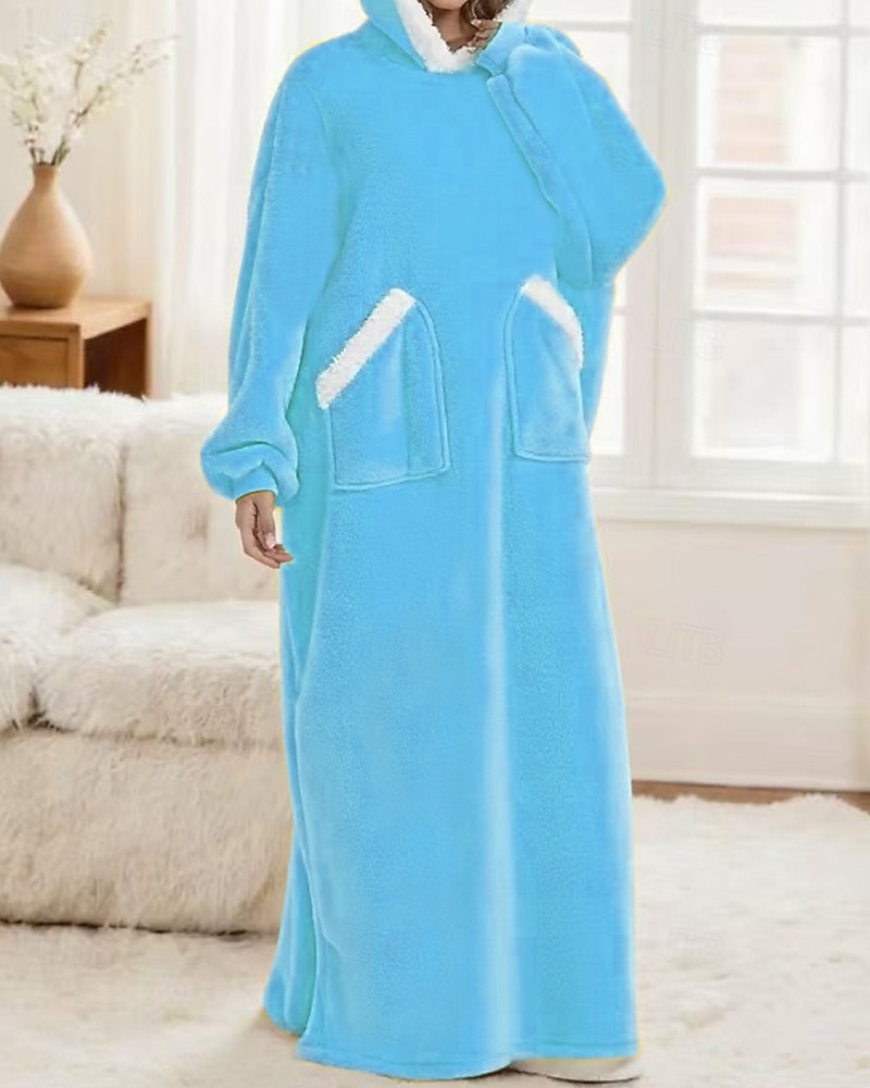 Damen Schlafanzug Freizeitkleidung Flanell Warm Mode Tragbarer Decken-Hoodie Einfarbig Tasche Heim Täglich Bett Langarm Kapuzenpullover Schwarz Marineblau Königsblau Grün Hellgrau Herbst Winter 2026 - $59.99 –P4