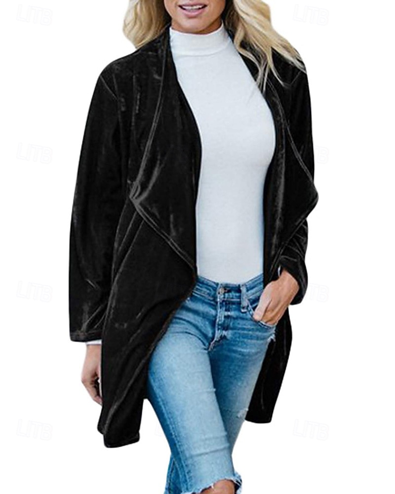 Γυναικεία Καμπαρντίνα Velvet Blazers Διατηρείτε Ζεστό Άνετο Ασυμμετρικό Ανοικτό Μπροστά Ενεργό Μοντέρνα Σκέτο Πάρτι Πάρτι / Βράδυ Εκδήλωση / Πάρτι Causal Κανονικό Μακρύ Χωρίς Γιακά Κανονικό 2026 - $31.99 –P4