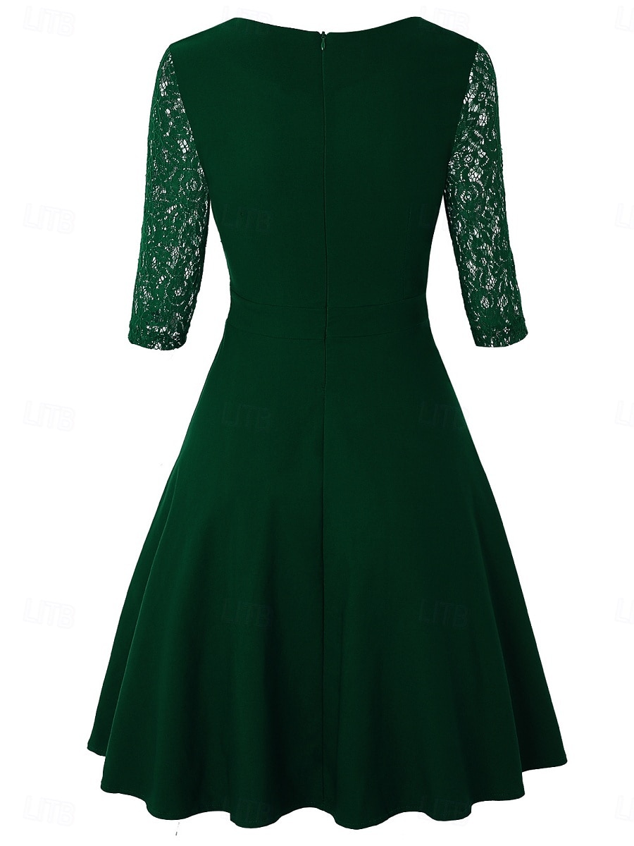 Women's Mini Dress A Line Dress Elegant Party Cocktail Outdoor Party Wedding Lace Patchwork Regular Fit Solid Color 3/4 Length Sleeve Square Neck Pink Wine Red 2026 - BHD 17.02 –P5
