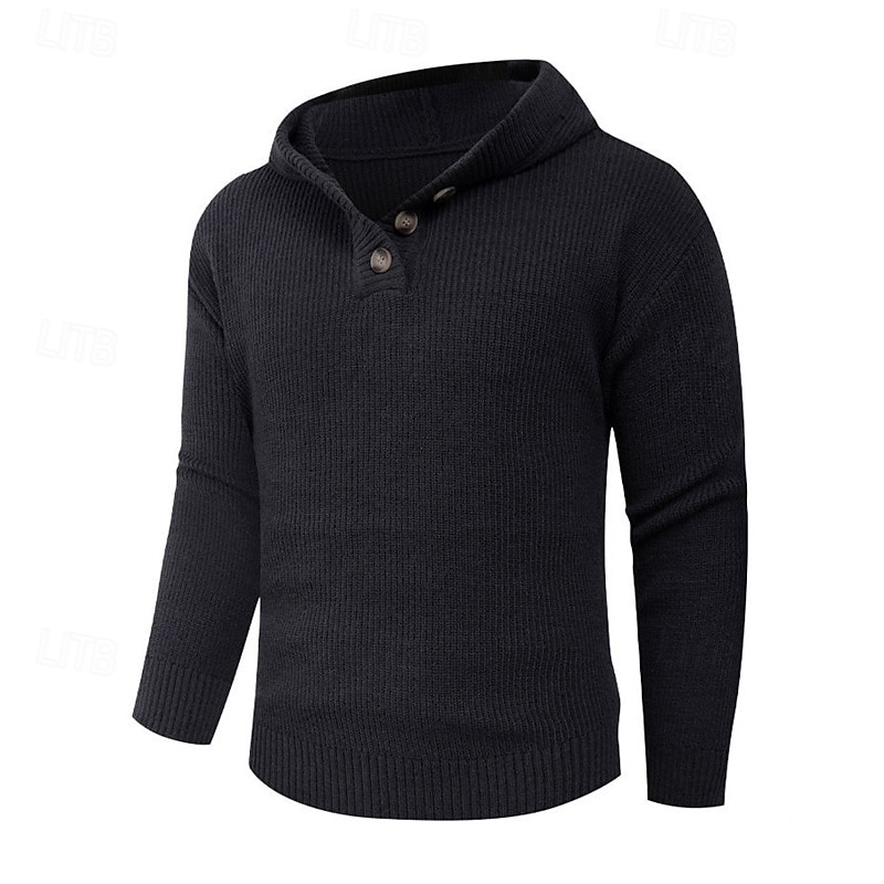 Herren Pullover Strickpullover Gerippt Stricken Normale Oberteile Knöpfe Gestrickt Einfach Mit Kapuze Mode Basic Urlaub Alltagskleidung Bekleidung Herbst Winter Schwarz Hellgrau S M L 2026 - QAR 185.61 –P8