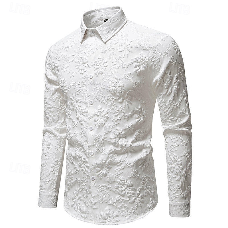 Homens Camisa Social Camisa casual camisa de botão Preto Branco Manga Longa Floral Tecido Lapela Férias Casual Jacquard Roupa Moda Chique & Moderno Casual Informal mas elegante de 2026 por $29.99 –P9