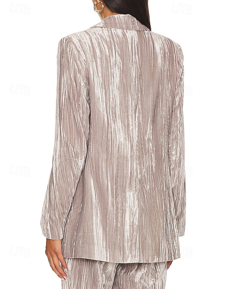 Dam Kavaj Sammetsblazers Håller värmen Bekväm Rynkad Ficka Knappar Elegant Retro Ensfärgat Formell Semester Gata Ledigt Normal Hakslag Normal Långärmad Ytterkläder Svart Vit Vin Höst Vinter 2025 - $37.99 –P6