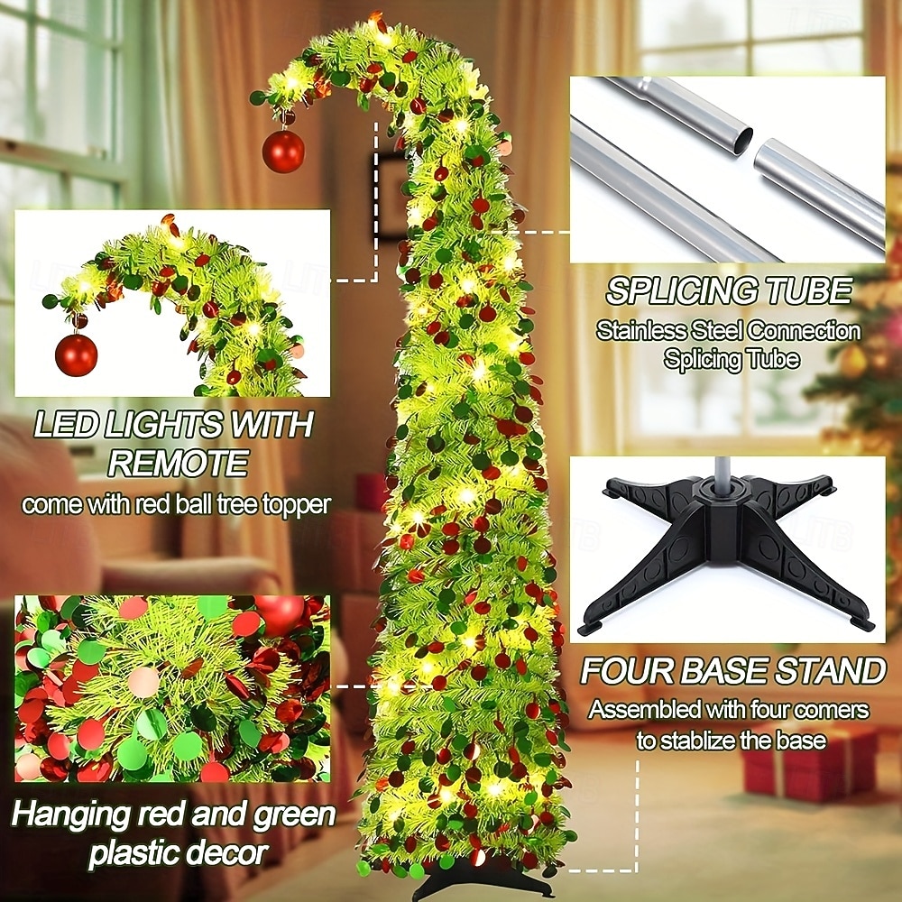 Christmas crooked neck red and green decorative circular Christmas tree 5M50Leds warm light string indoor apartment living room porch holiday decorative light 5FT 2025 - CAD $40.99 –P2