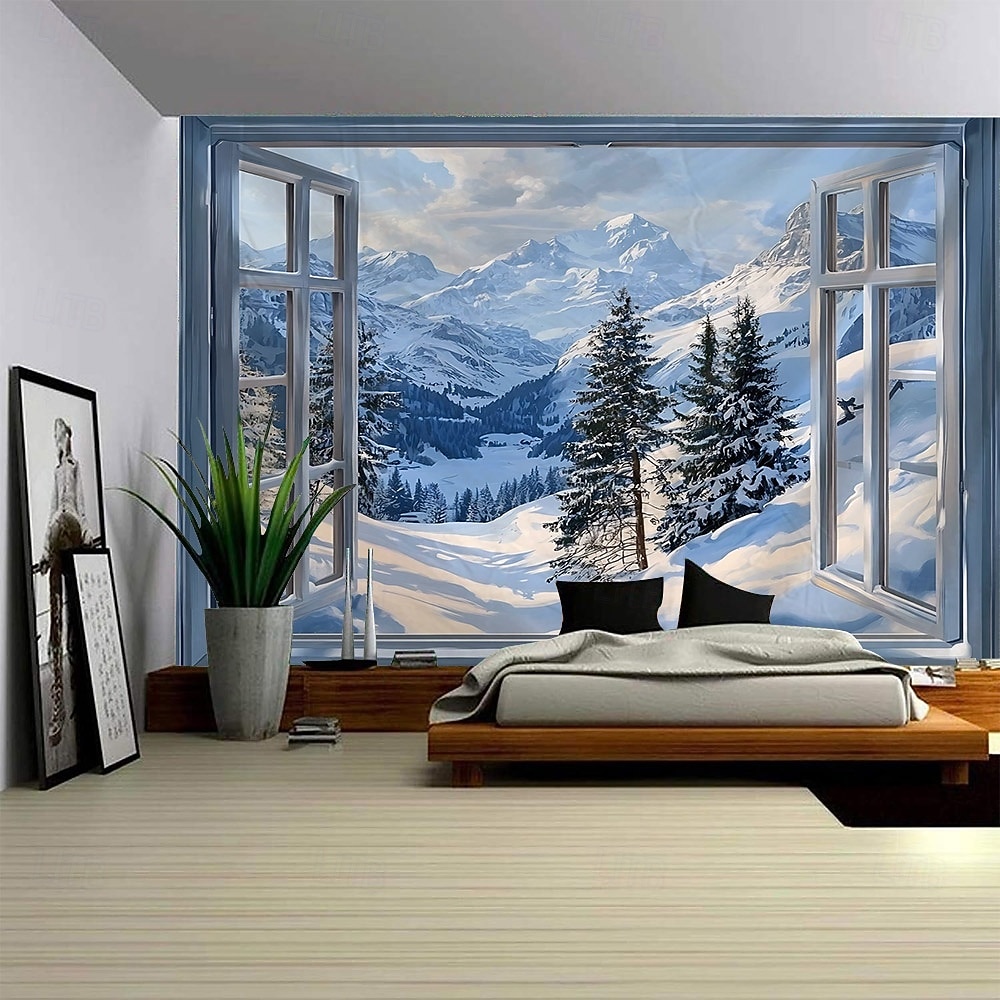 havas táj ablakmintás gobelin, nagyméretű fali faldekoráció, fotóháttér szövet, lakberendezés hálószobába, nappaliba vagy irodába 2026 - $17.99 –P1