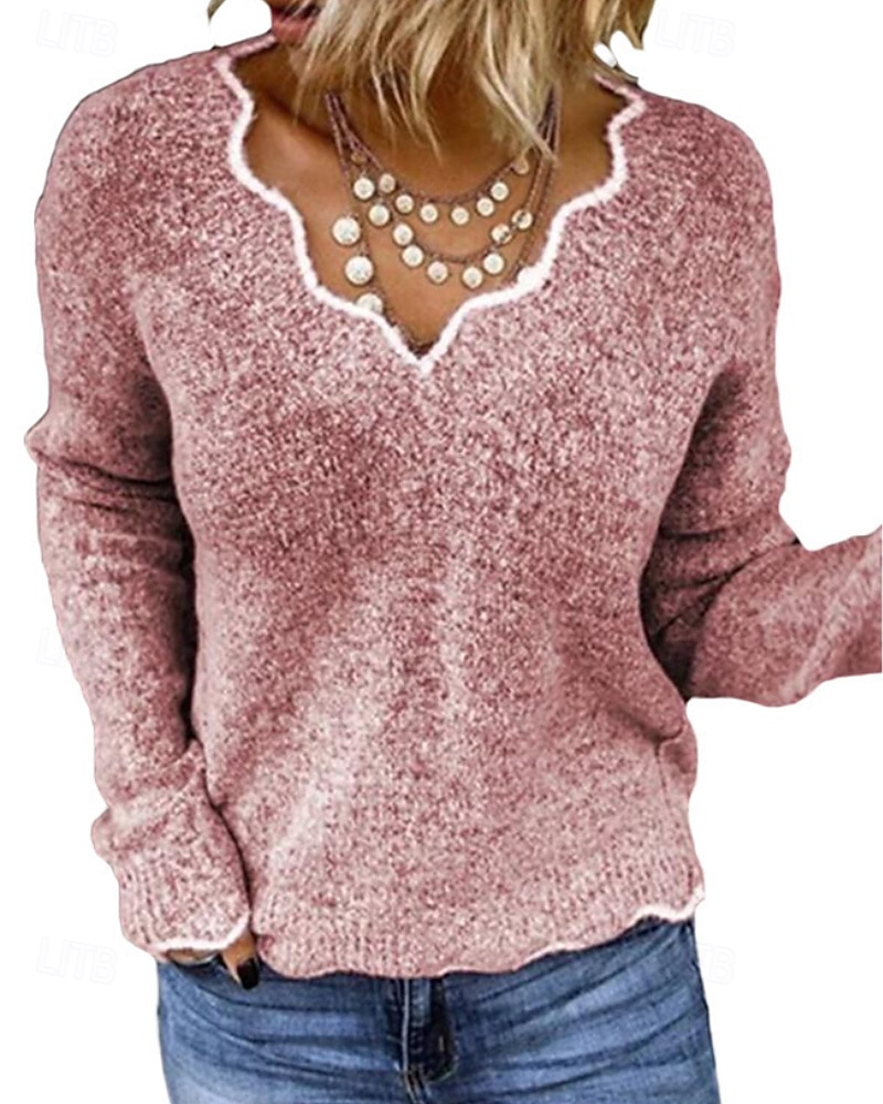 Dámské Svetr Rolák Šik ven Na běžné nošení Barevné bloky Do V Slátanina Pletený Dlouhý rukáv Běžné topy Plést Denní Dovolená Jdeme ven Černá Světlá růžová Podzim Zima 2025 - $35.99 –P7