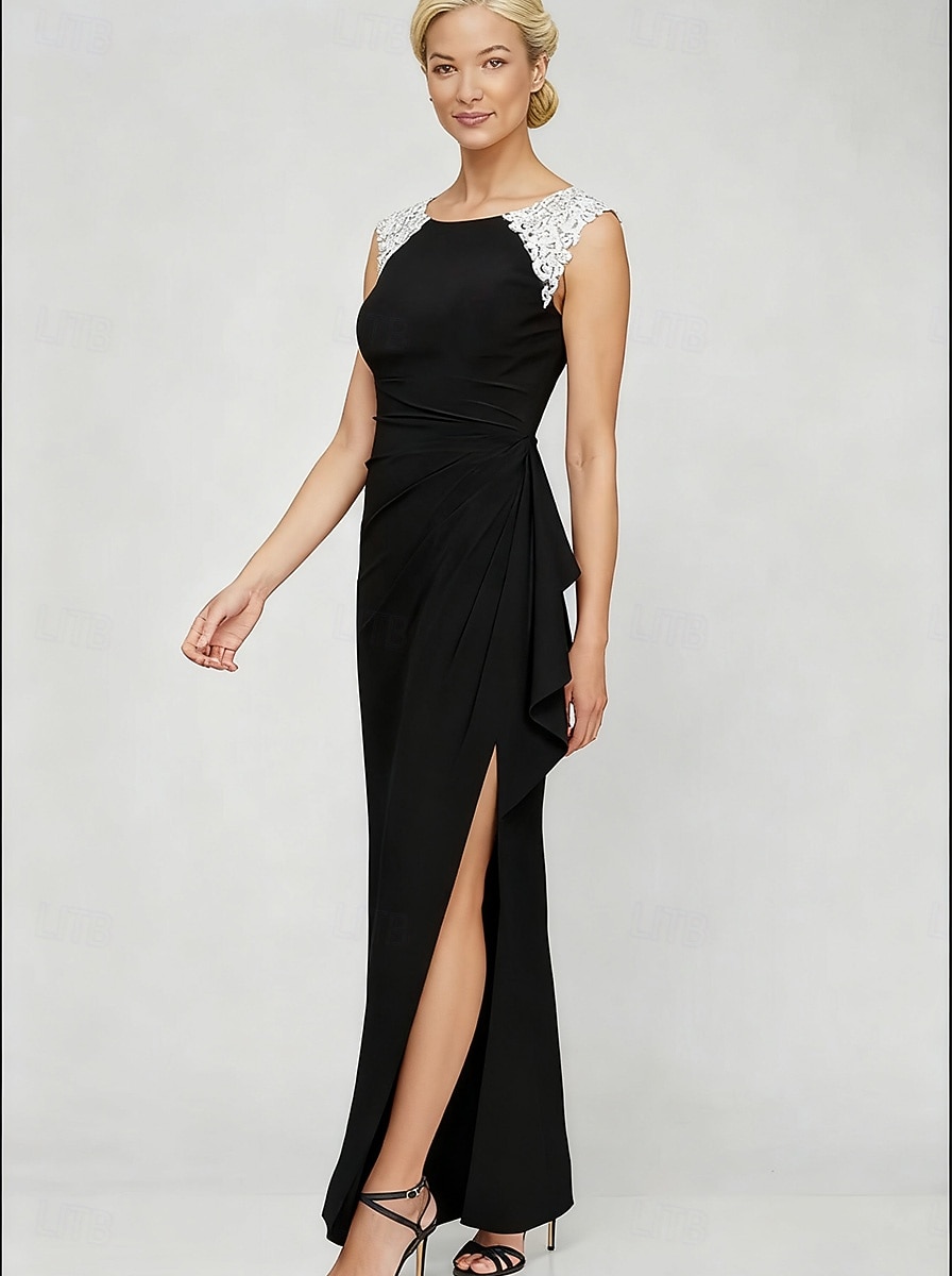 Damen Maxikleid Etui-Kleid Wickelkleid Elegant Abendgesellschaft Hochzeit Hochzeitsgast Gerafft Spitze Asymmetrisch Normale Passform Einfarbig Ärmellos Dreiviertelarm V Ausschnitt Schwarz 2026 - $31.99 –P9