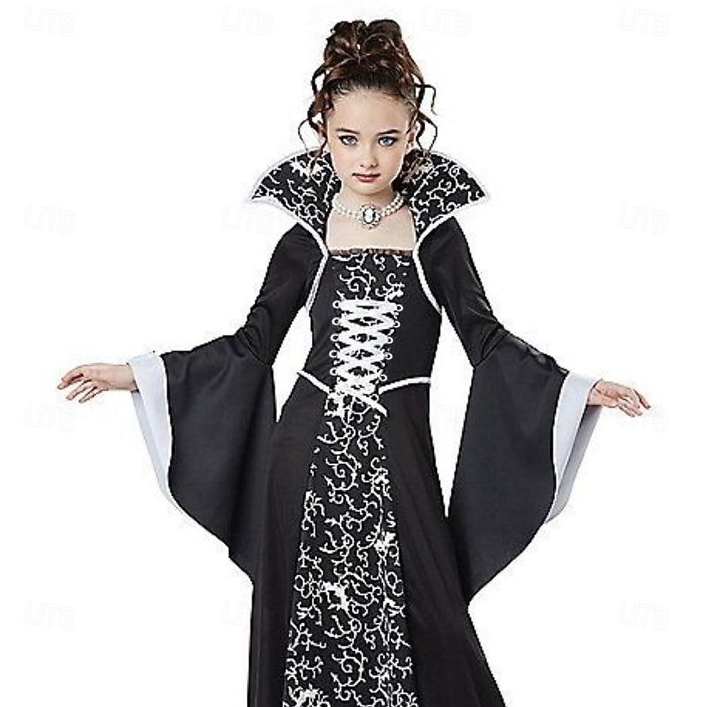 ילדים בנות שמלה גראפי ילדי תחפושת מכשפה שרוול ארוך מפלגה ליל כל הקדושים דפוס בסיסי תחפושות כותנה א-סימטרי שמלה עם כיווץ במותן קיץ אביב סתיו 4-12 שנים לבן יין 2025 - $22.99 –P5