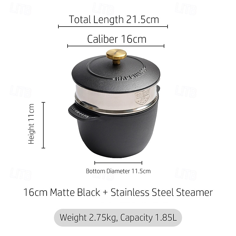 Casseruola in Ghisa Olandese da 16 cm - Cottura di Riso Nera  Piatto per Stufato - Utensili da Cucina Versatili per Cottura e Stufatura (1.5 Quart) Regalo di Natale del 2026 a $83.99 –P1