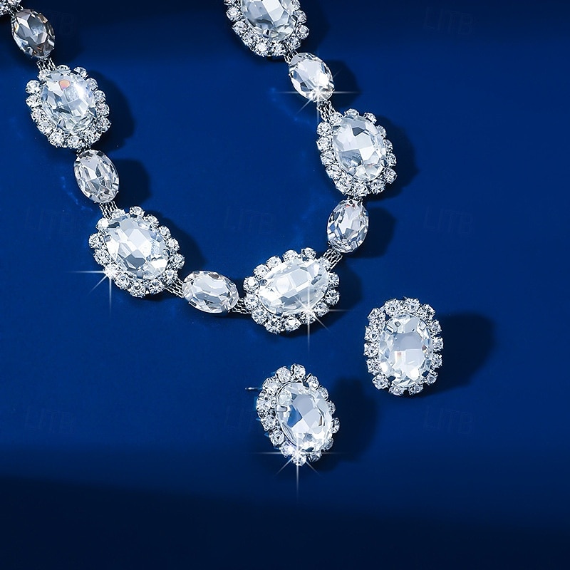 Naisten värikäs kristallikorusetti, kimalteleva strassi kaulakoru ja korvakorusetti juhliin, häihin &iltatilaisuudet, ylelliset asusteet 2025 - $18.99 –P5