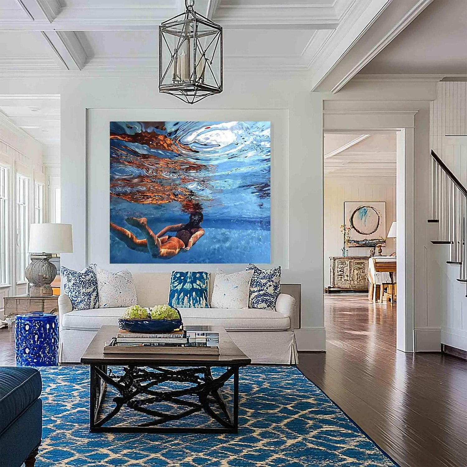 Ölgemälde „Taucherin“: abstrakte schwimmende Frau, handgefertigte Leinwand 2025 - $40.99 –P4