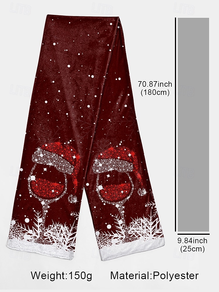 2026年 レディース クリスマス ワイングラス スカーフ、サンタ帽子プリントの柔らかい冬用ショール、お祝いのパーティーやギフトに最適な心地よいホリデー ネック ラップ、複数の色  コレクション – $14.99 –P6