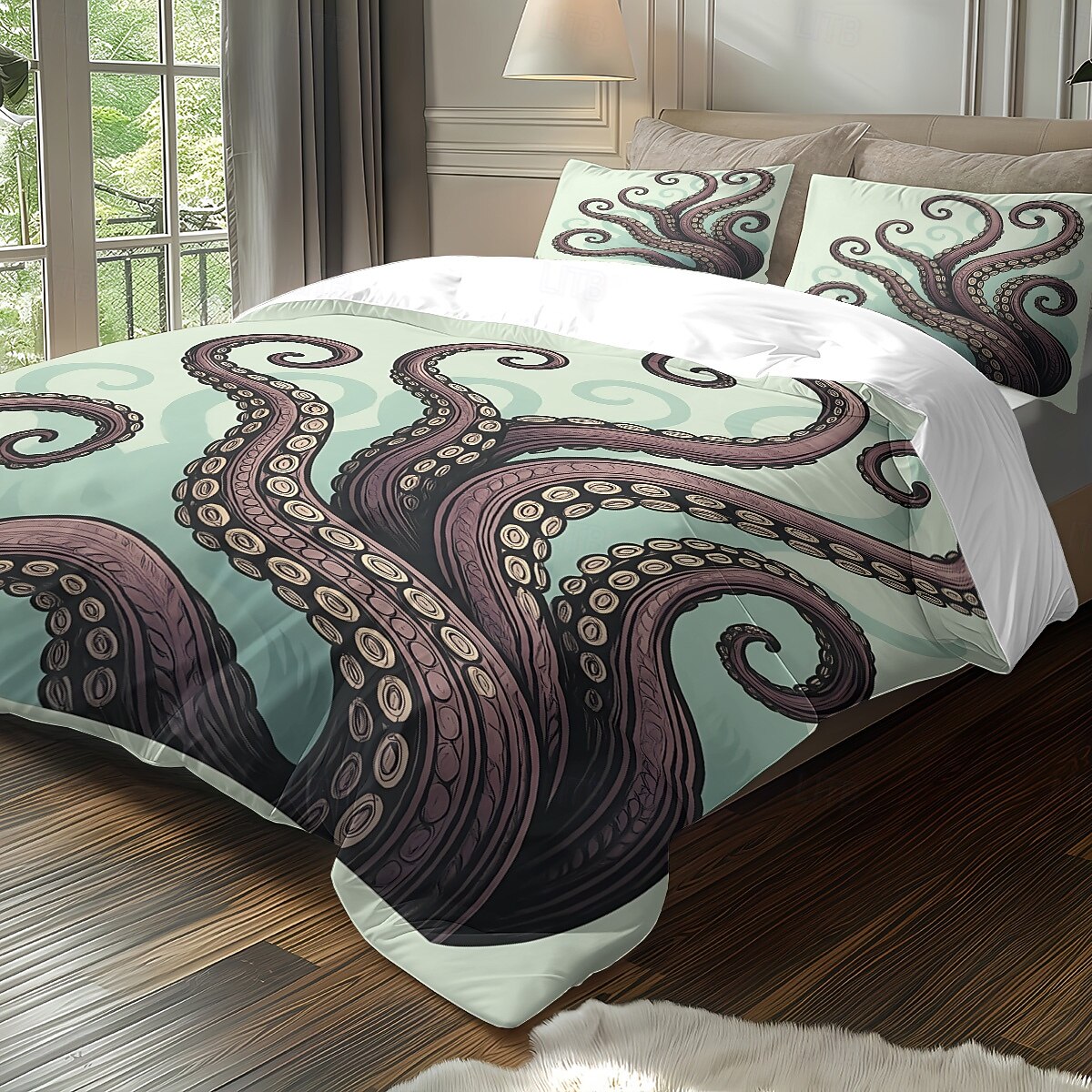 Unterwasserwelt Seestern &3-teiliges Daunenbettbezug-Set mit Oktopus-Motiv für Queensize-Betten, weicher Bettbezug mit 2 Kissenbezügen – Hotel &Gästezimmerbettwäsche, gemütlich & komfortabel 2026 - $37.99 –P6