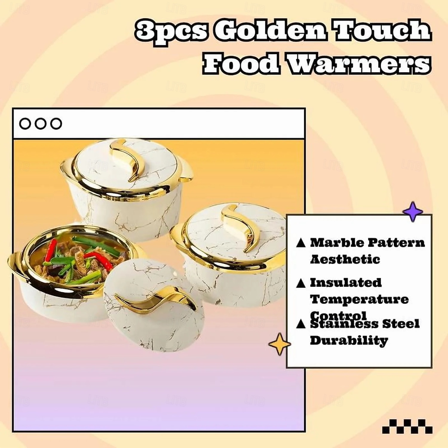 Conjunto de aquecedor de alimentos Touch, 3 peças, caçarola térmica com tampas, recipiente isolado em aço inoxidável para alimentos quentes/frios, utensílio de cozinha antiaderente, revestimento de 2026 por $144.99 –P10