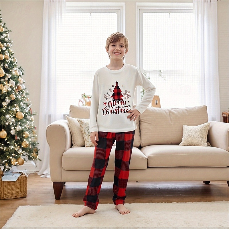 Семейный вид Новогодняя тематика Рождественская семейная пижама Пижамы Семейные наборы Графика В клетку Новогодняя ёлка Дом С принтом Красный Длинный рукав Повседневные Подходящие наряды 2025 - $20.99 –P3