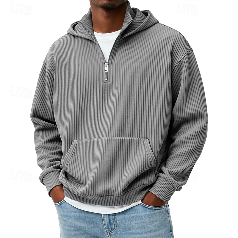 Męskie Bluza z Kapturem Bluza z kapturem na zamek błyskawiczny Czarny Biały Czerwony Granatowy Ciemnozielony Kaptur Równina Kieszeń Quarter Zip Sport i turystyka Codzienny Święto Sztruks Poliester 2025 - $33.99 –P5