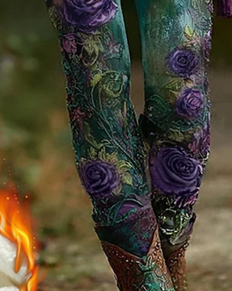 Damen Leggings Gemütliche Leggings Vintage Mode Streetwear Volle Länge Hohe TaillePantsWeihnachten Blumen Grafik Drucken Fleece Thermowarm Bequem Dehnbar Outdoor Alltagstauglich Blau Herbst Winter 2026 - $36.99 –P3
